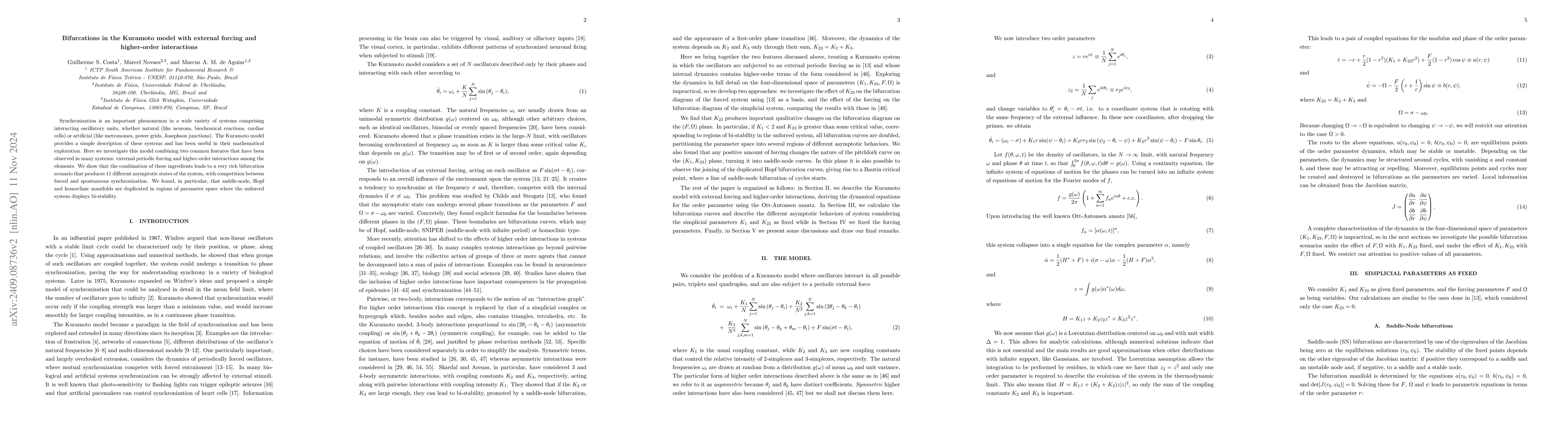 Thumbnail for Bifurcations in the Kuramoto model with external forcing and
  higher-order interactions