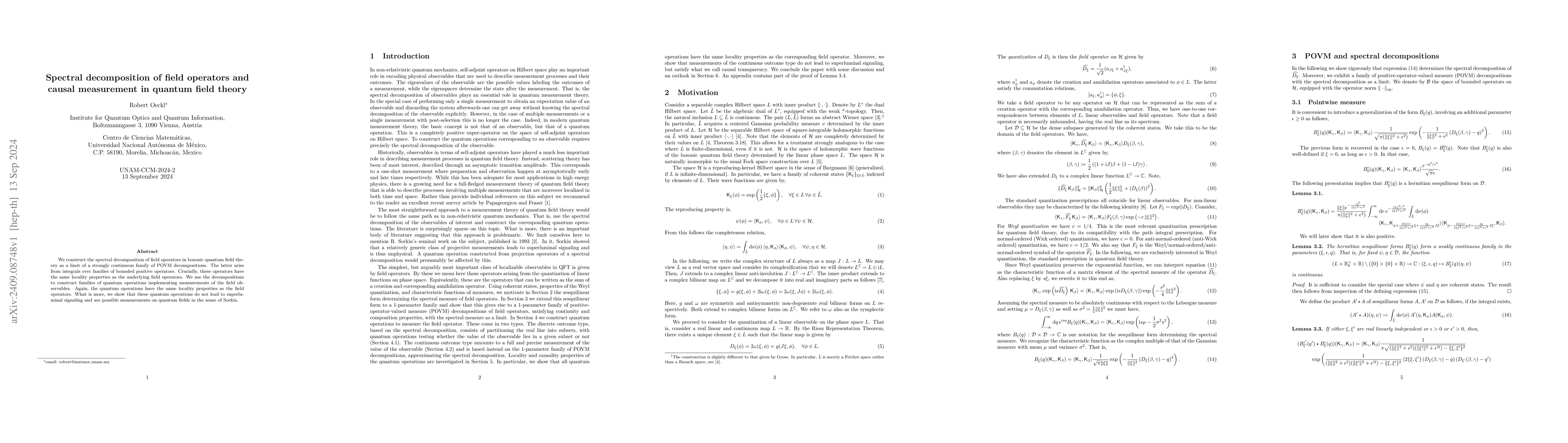 Thumbnail for Spectral decomposition of field operators and causal measurement in
  quantum field theory