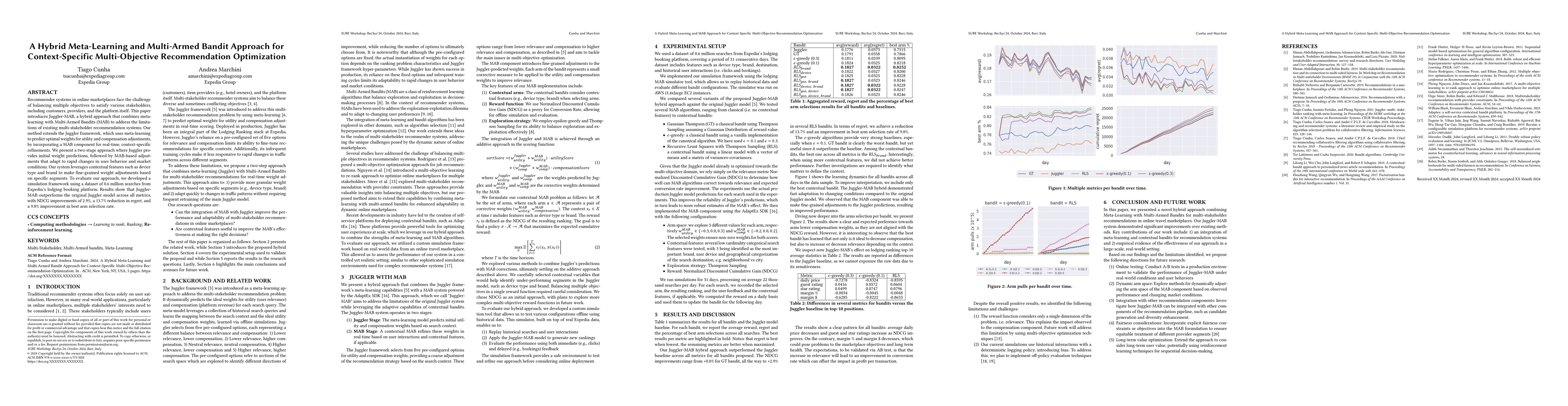 Thumbnail for A Hybrid Meta-Learning and Multi-Armed Bandit Approach for
  Context-Specific Multi-Objective Recommendation Optimization