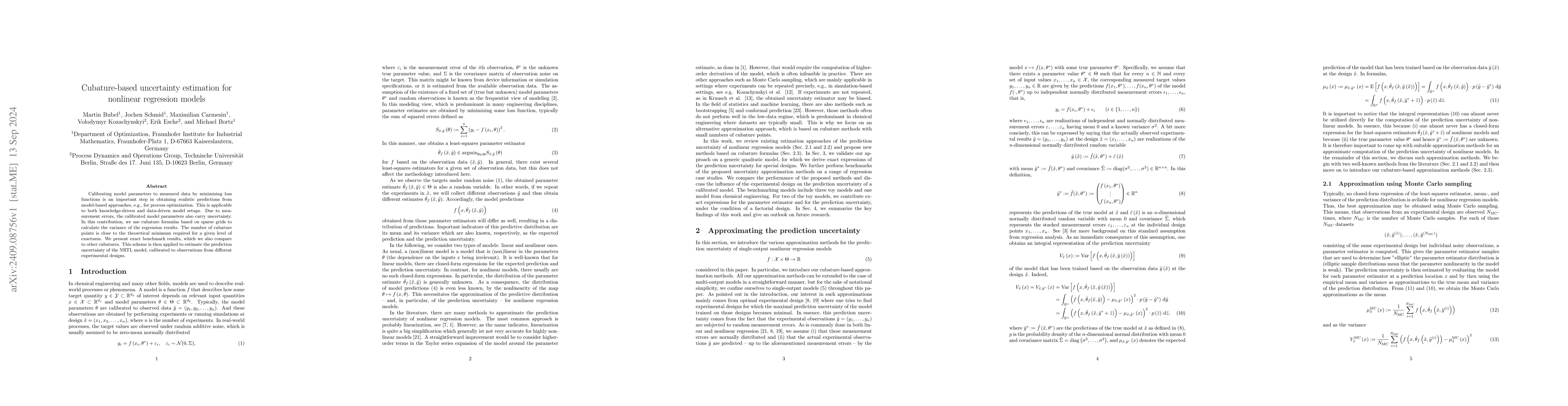 Thumbnail for Cubature-based uncertainty estimation for nonlinear regression models