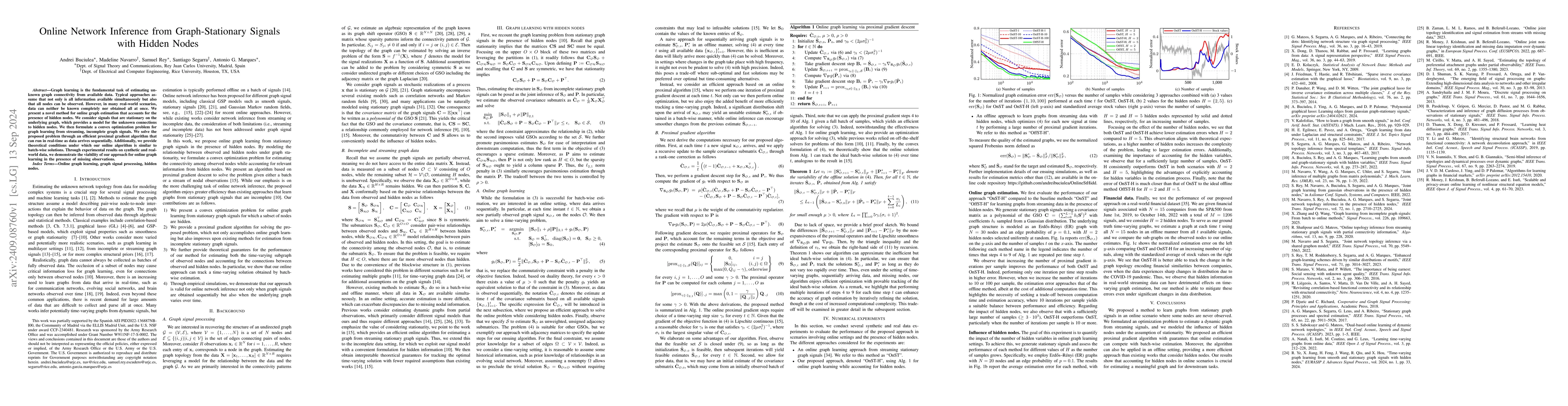 Thumbnail for Online Network Inference from Graph-Stationary Signals with Hidden Nodes