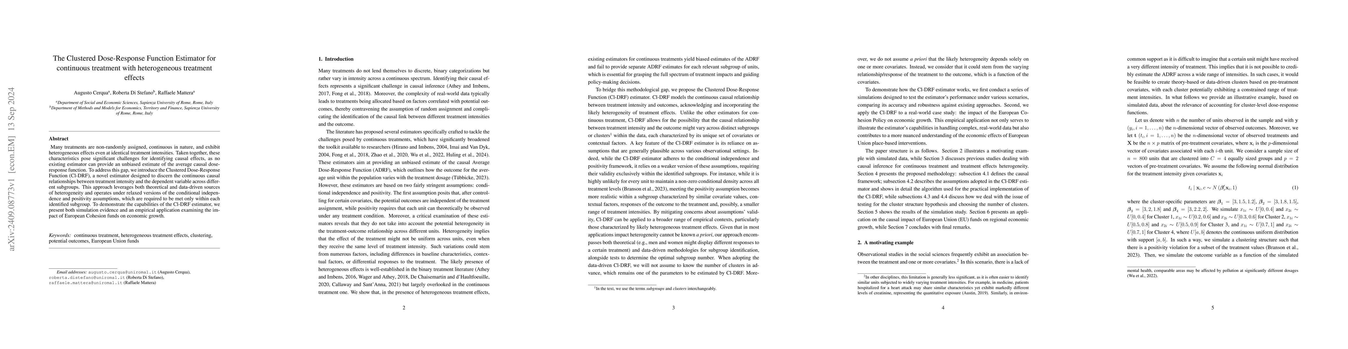 Thumbnail for The Clustered Dose-Response Function Estimator for continuous treatment
  with heterogeneous treatment effects