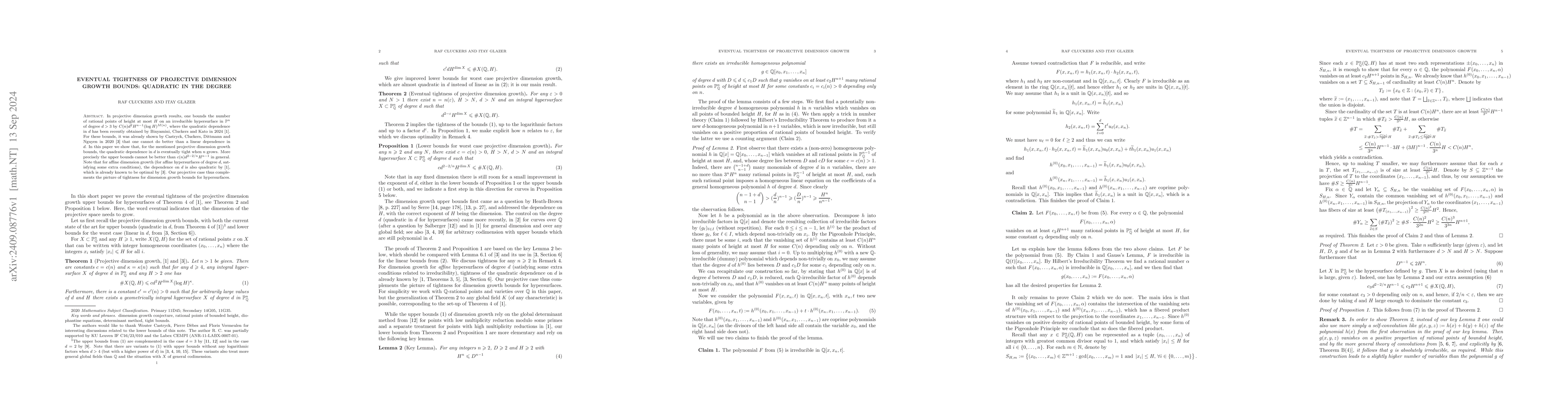 Thumbnail for Eventual tightness of projective dimension growth bounds: quadratic in
  the degree