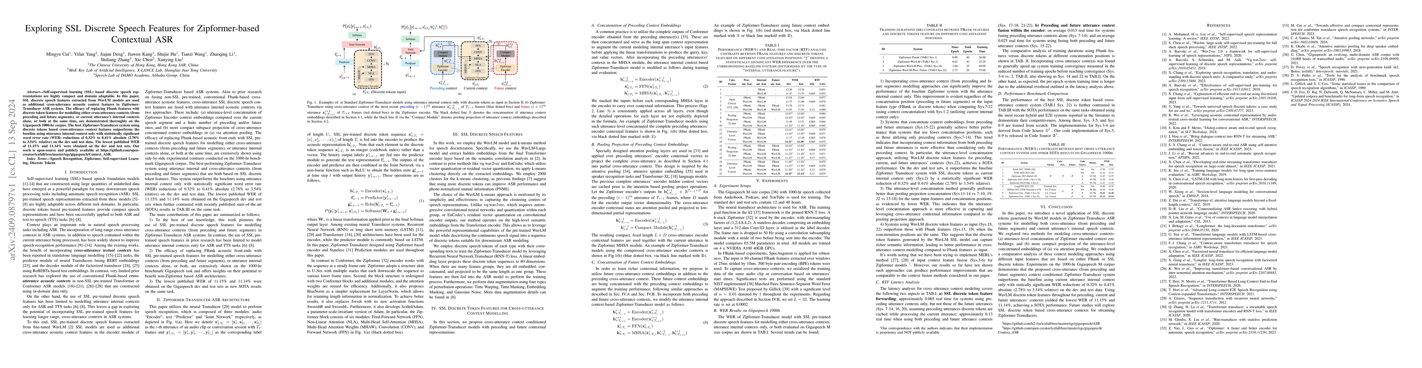 Thumbnail for Exploring SSL Discrete Speech Features for Zipformer-based Contextual
  ASR
