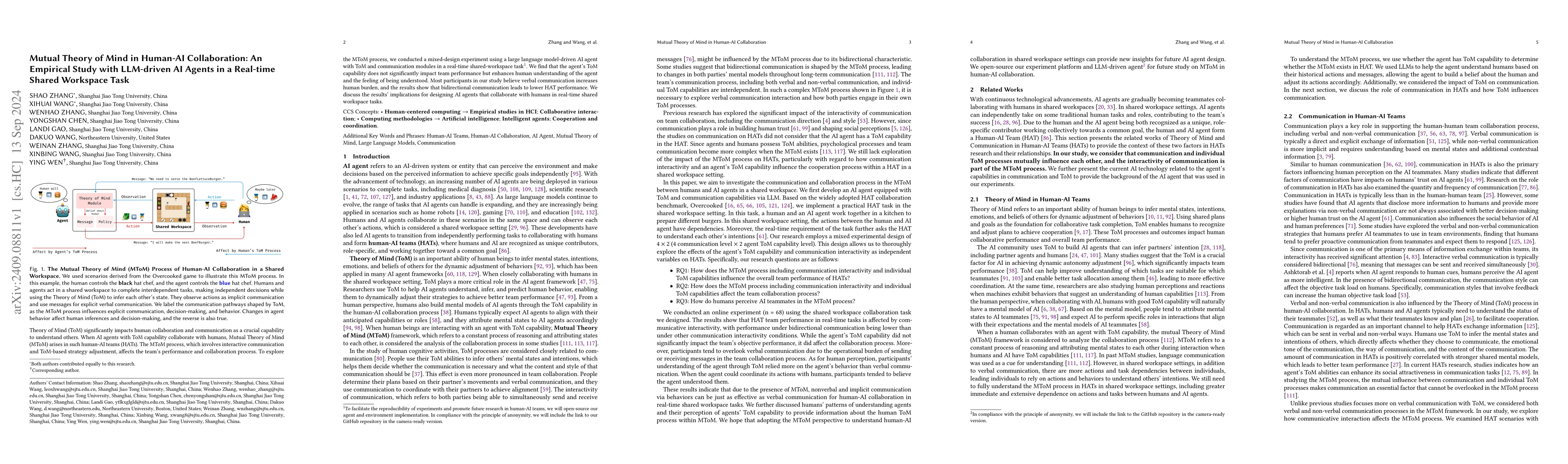 Thumbnail for Mutual Theory of Mind in Human-AI Collaboration: An Empirical Study with
  LLM-driven AI Agents in a Real-time Shared Workspace Task