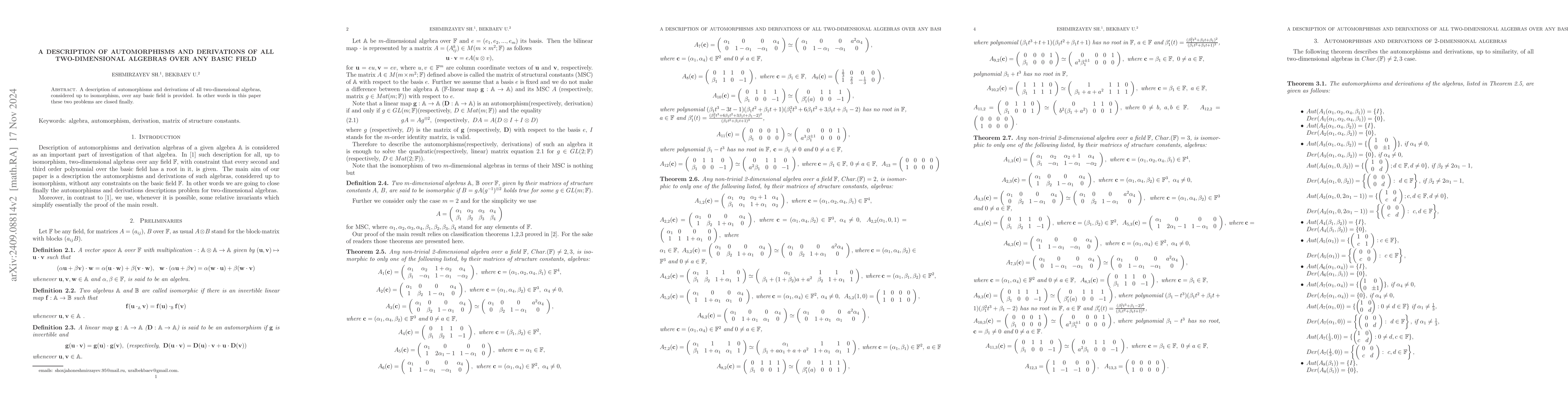 Thumbnail for A description of automorphism groups of all two-dimensional algebras
  over any basic field