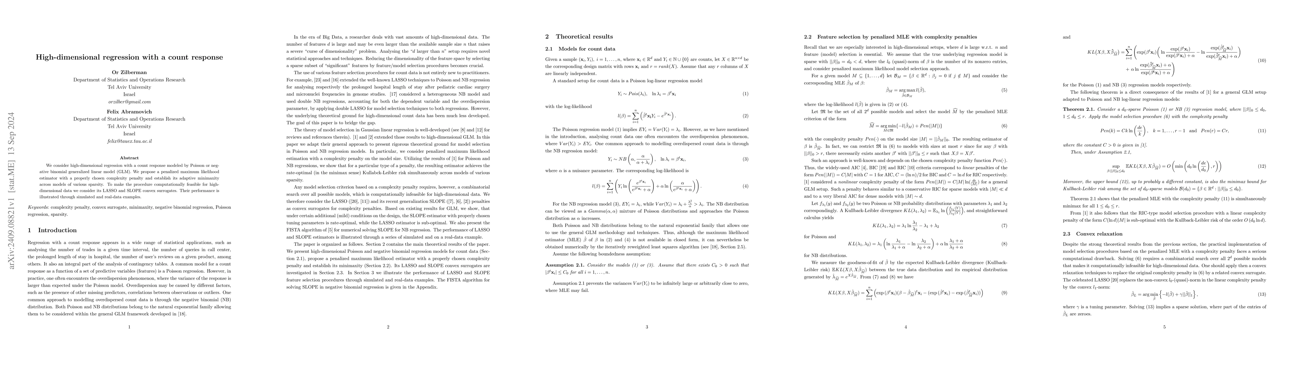 Thumbnail for High-dimensional regression with a count response