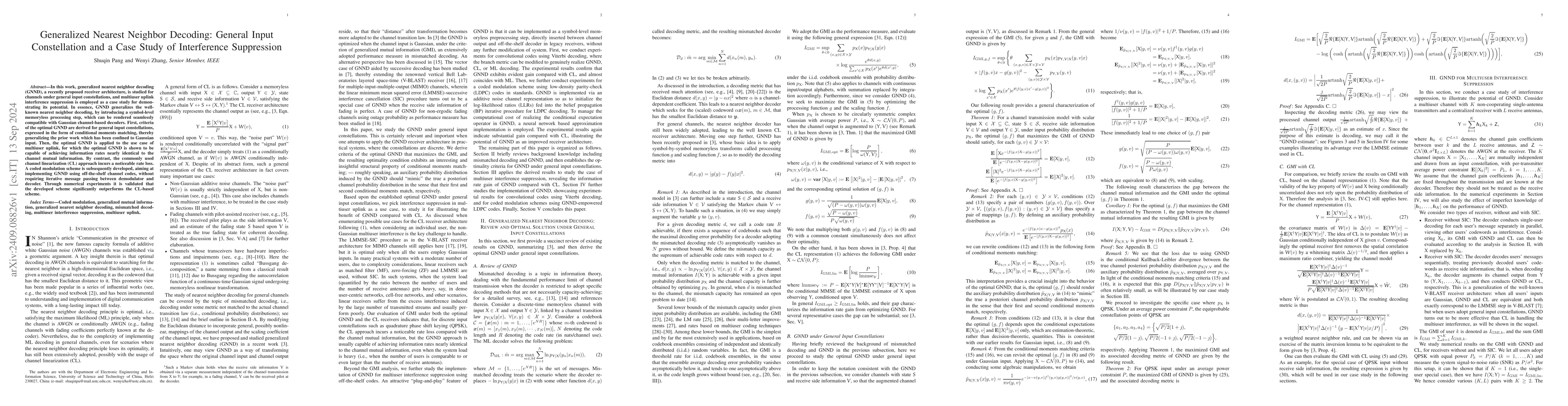 Thumbnail for Generalized Nearest Neighbor Decoding: General Input Constellation and a
  Case Study of Interference Suppression