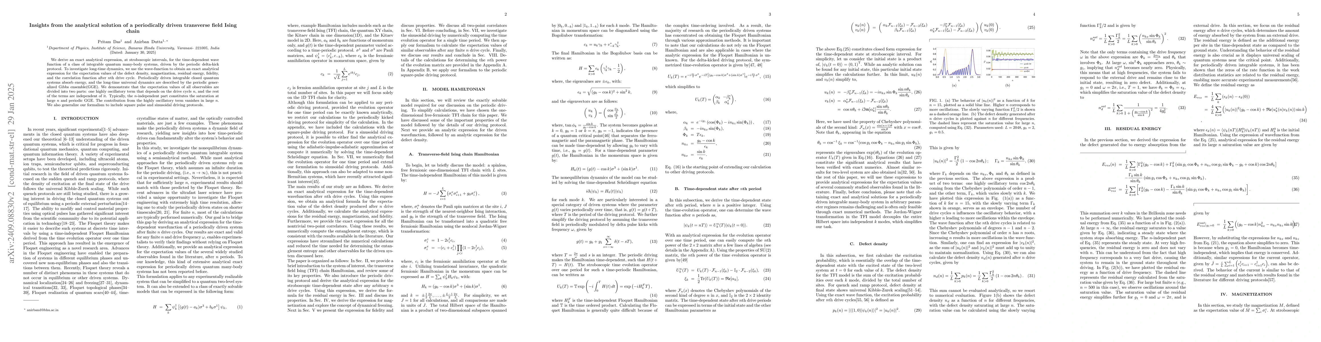 Thumbnail for Insights from the exact analytical solution of periodically driven
  transverse field Ising chain