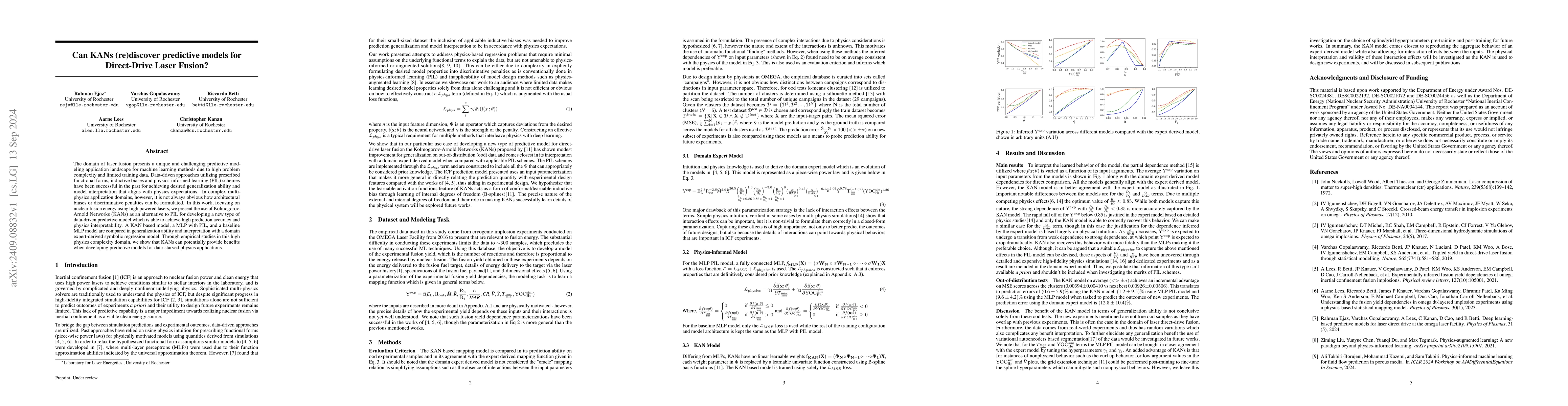 Thumbnail for Can Kans (re)discover predictive models for Direct-Drive Laser Fusion?