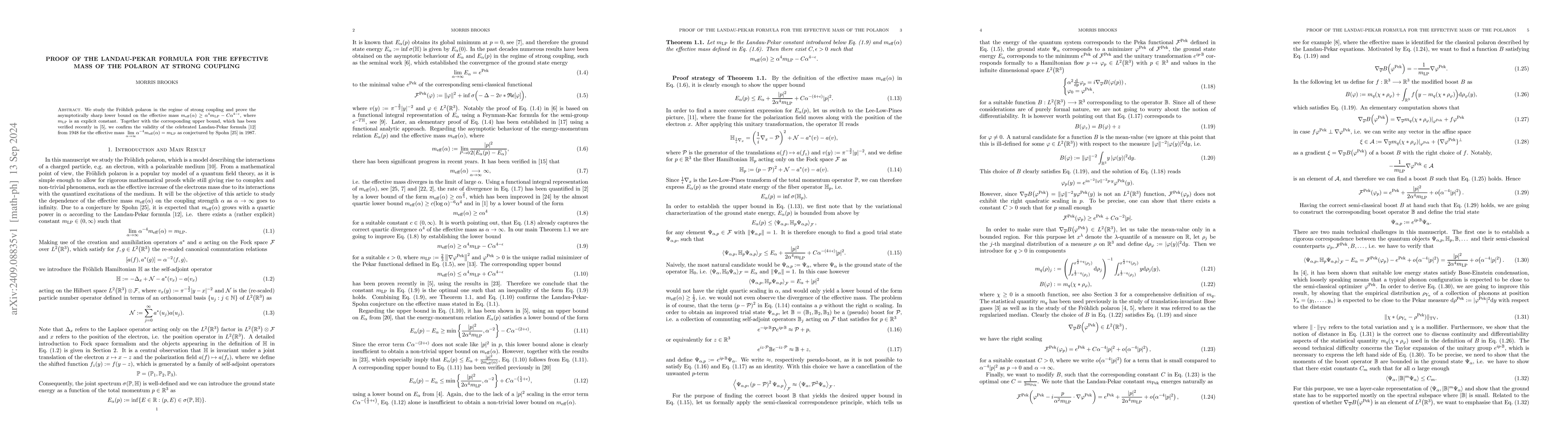 Thumbnail for Proof of the Landau-Pekar Formula for the effective Mass of the Polaron
  at strong coupling