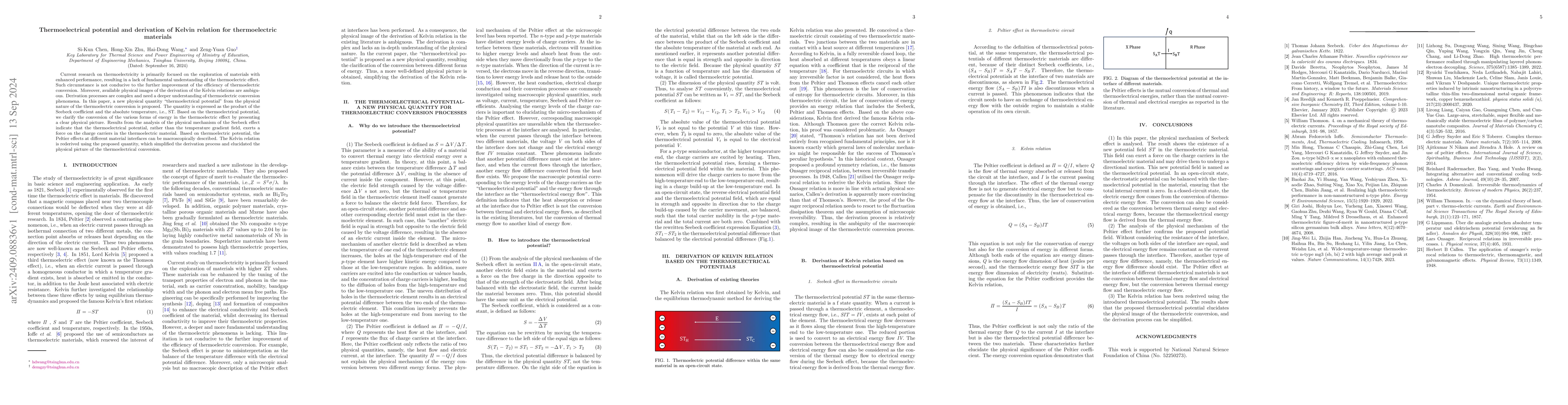 Thumbnail for Thermoelectrical potential and derivation of Kelvin relation for
  thermoelectric materials