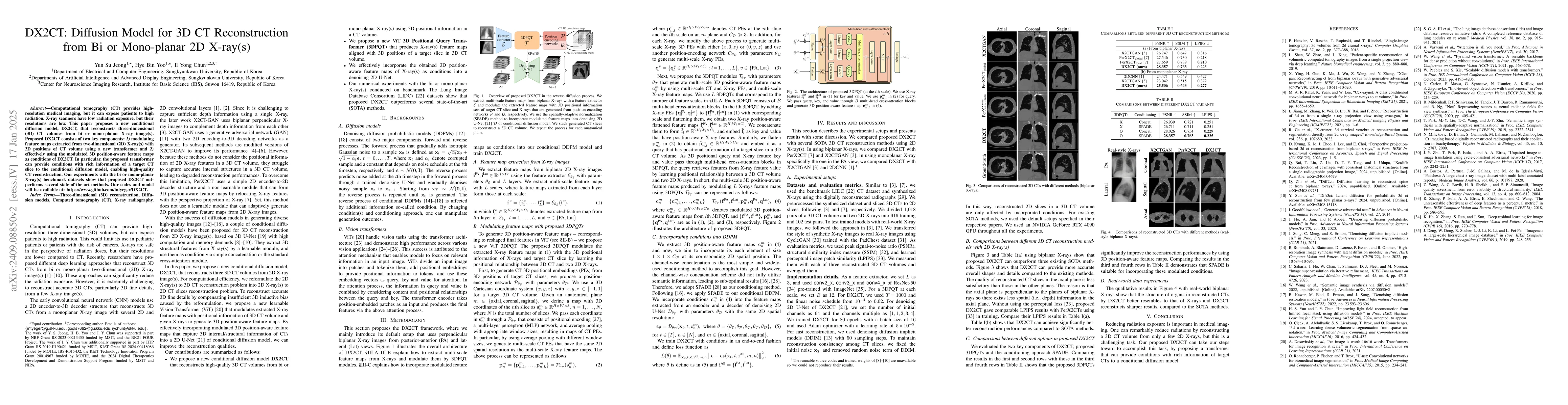 Thumbnail for DX2CT: Diffusion Model for 3D CT Reconstruction from Bi or Mono-planar
  2D X-ray(s)