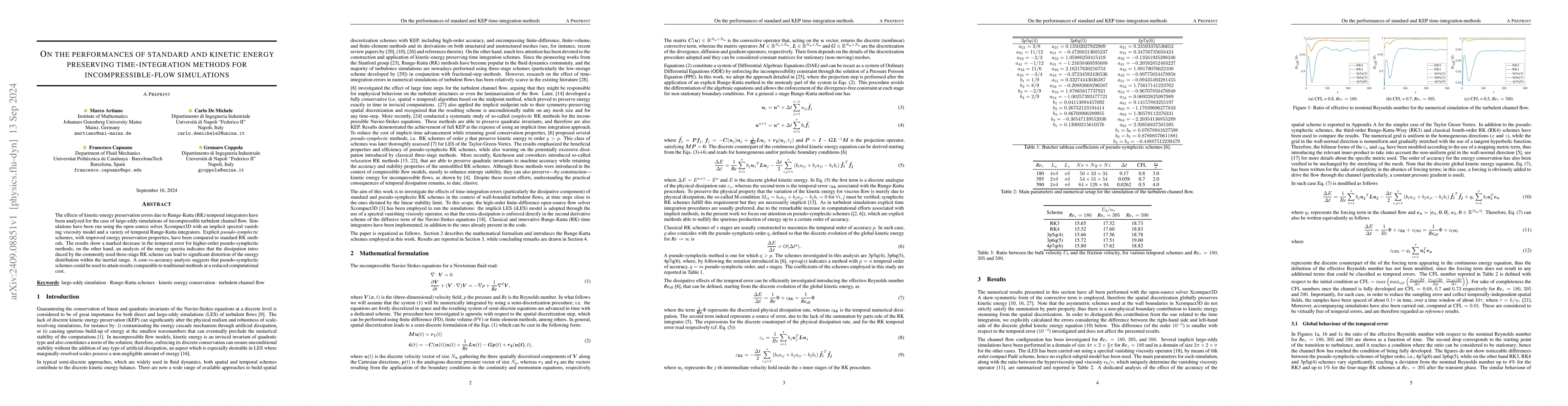 Thumbnail for On the performances of standard and kinetic energy preserving
  time-integration methods for incompressible-flow simulations