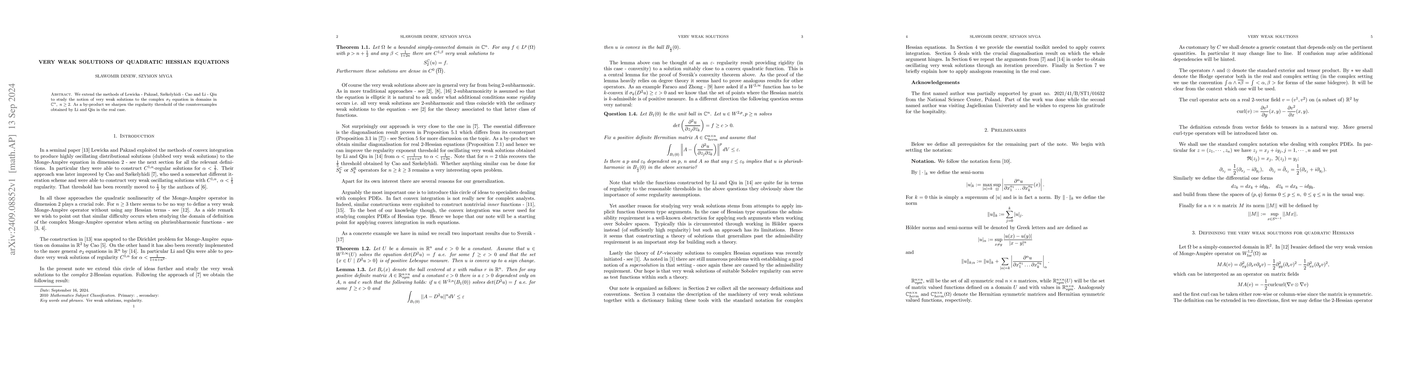 Thumbnail for Very weak solutions of quadratic Hessian equations