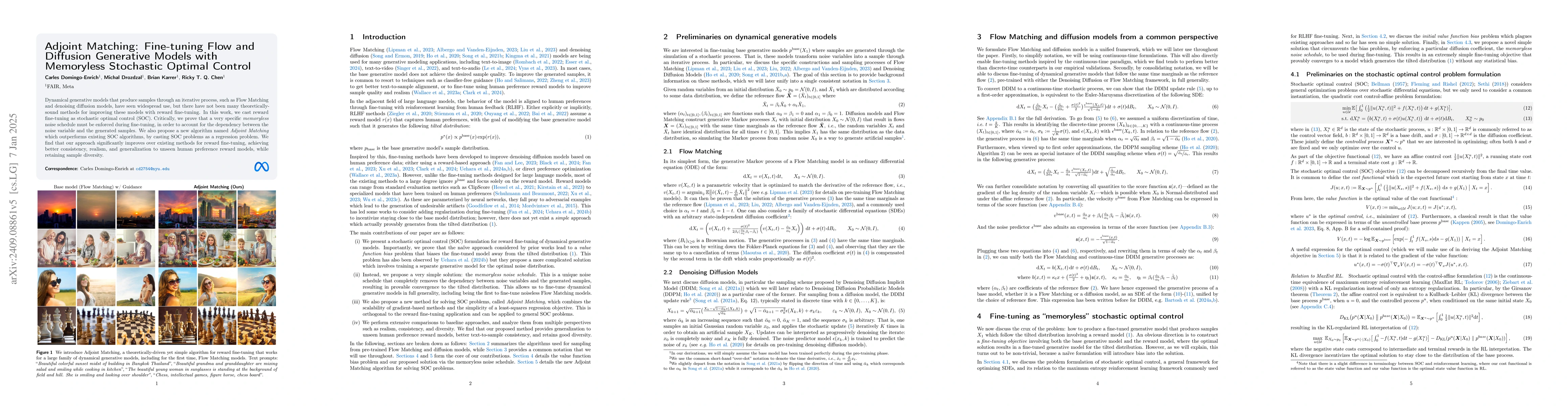 Thumbnail for Adjoint Matching: Fine-tuning Flow and Diffusion Generative Models with
  Memoryless Stochastic Optimal Control
