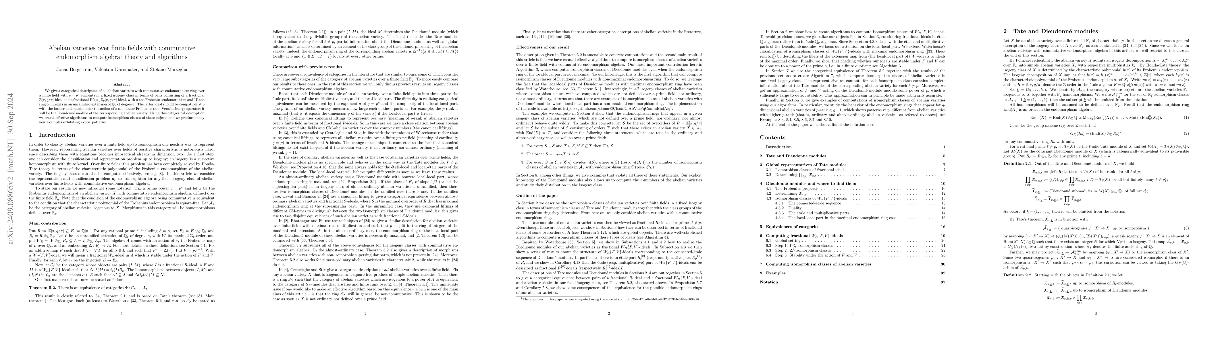 Thumbnail for Abelian varieties over finite fields with commutative endomorphism
  algebra: theory and algorithms