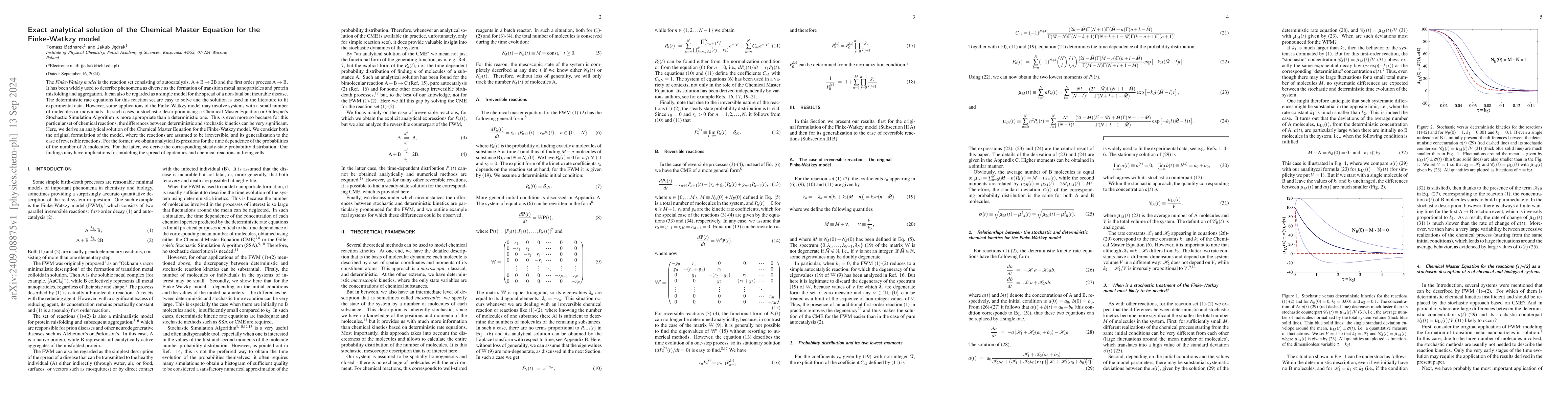 Thumbnail for Exact analytical solution of the Chemical Master Equation for the
  Finke-Watkzy model