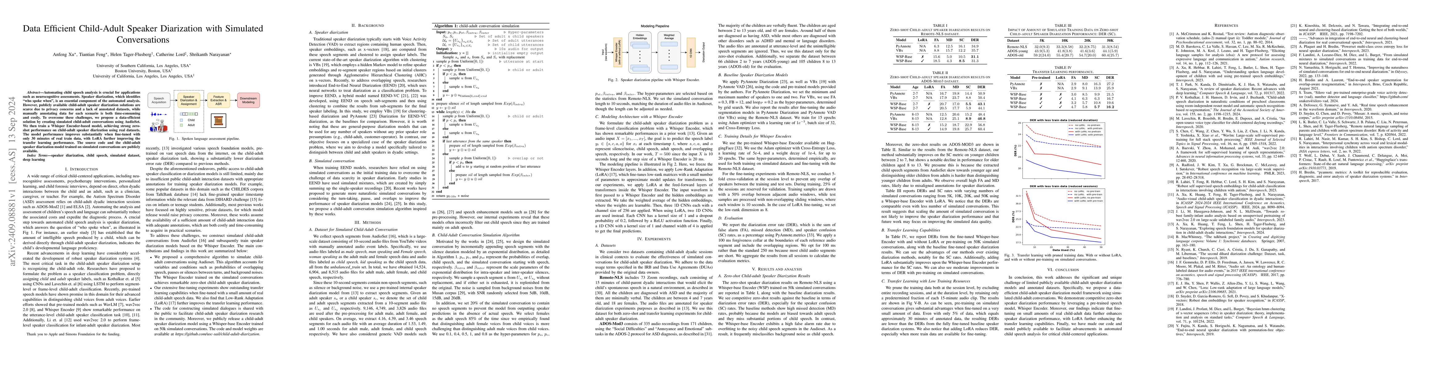 Thumbnail for Data Efficient Child-Adult Speaker Diarization with Simulated
  Conversations