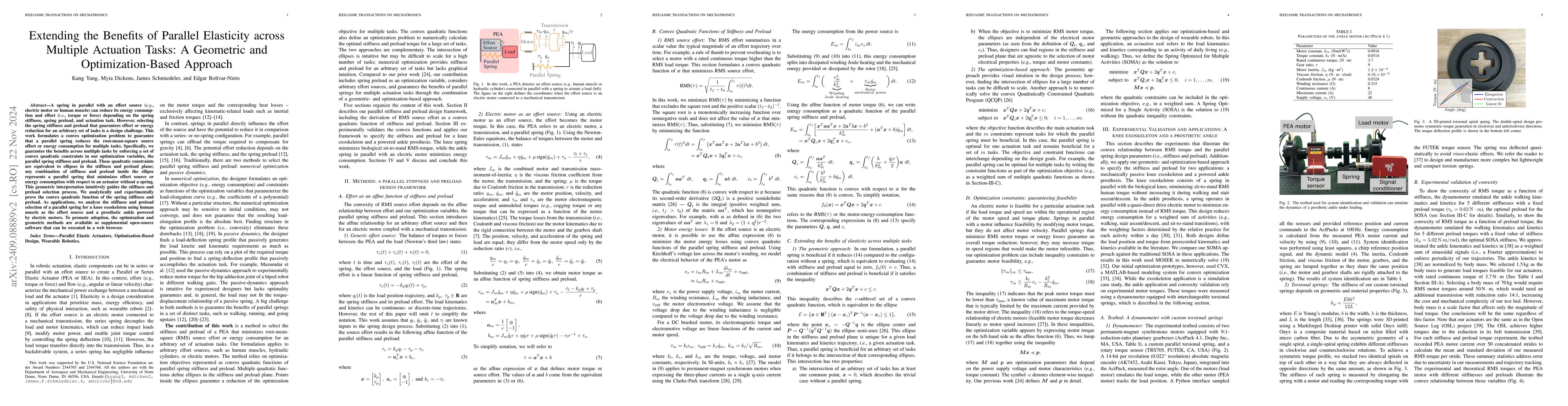 Thumbnail for Extending the Benefits of Parallel Elasticity across Multiple Actuation
  Tasks: A Geometric and Optimization-Based Approach