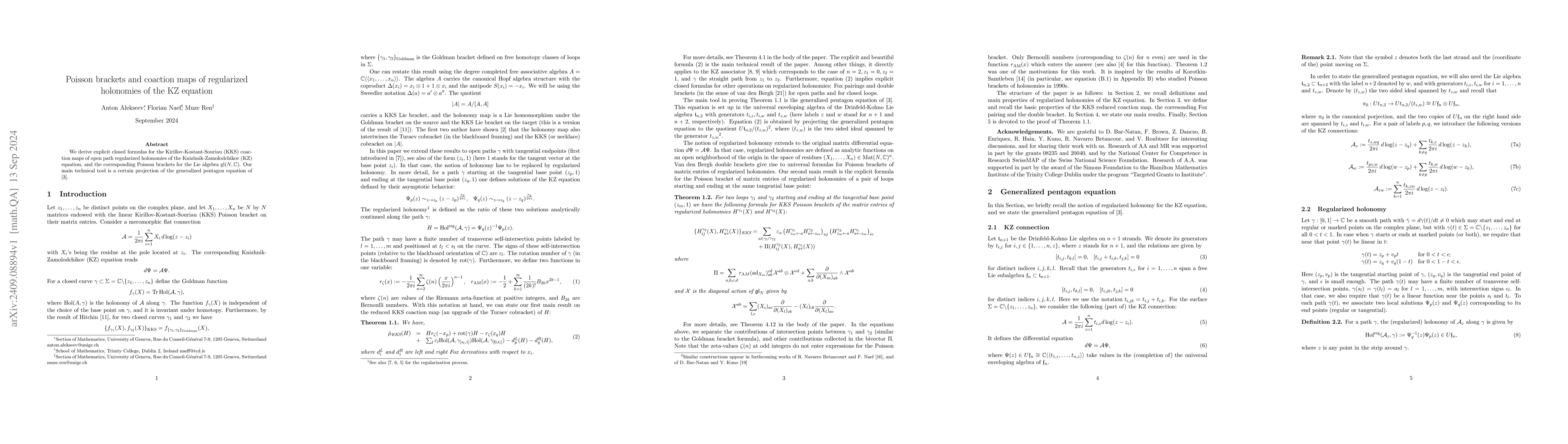 Thumbnail for Poisson brackets and coaction maps of regularized holonomies of the KZ
  equation
