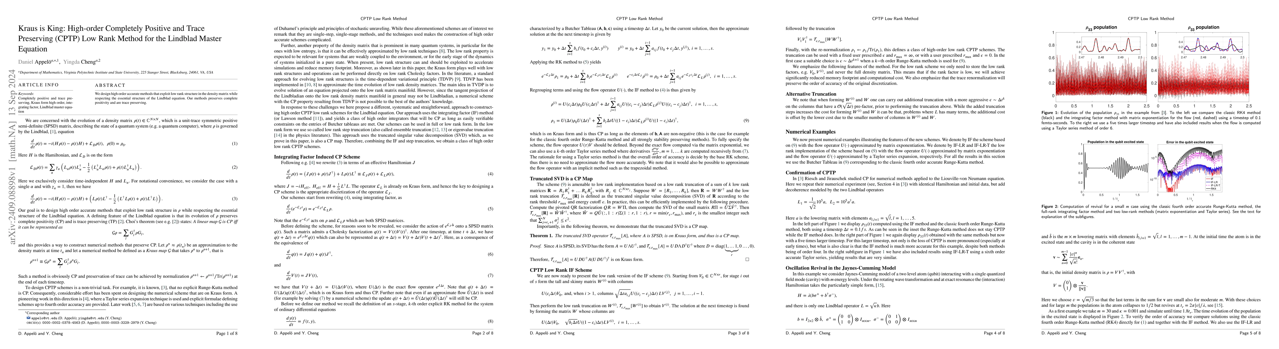 Thumbnail for Kraus is King: High-order Completely Positive and Trace Preserving
  (CPTP) Low Rank Method for the Lindblad Master Equation