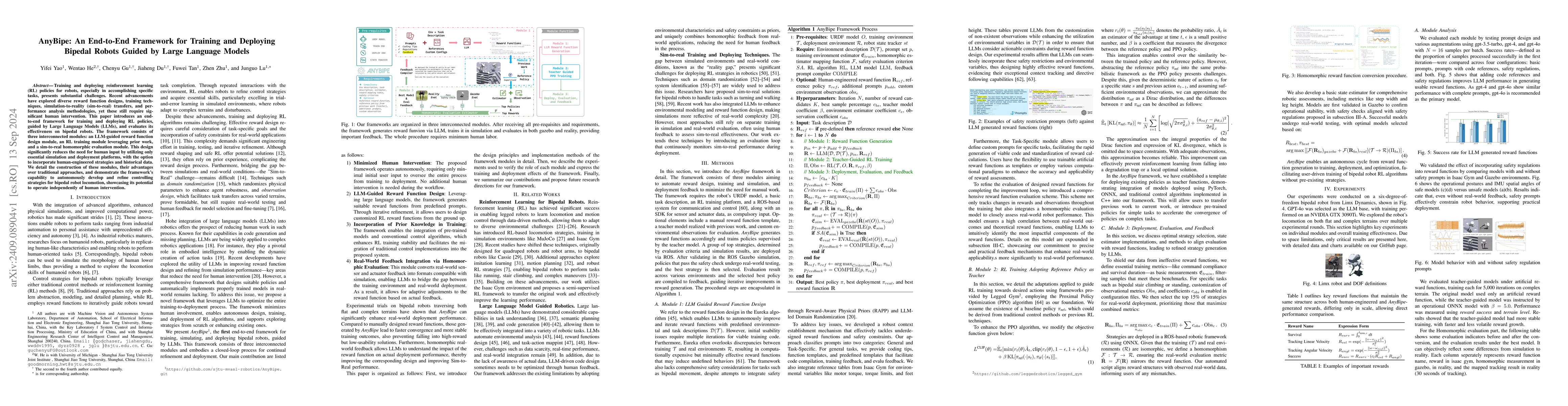 Thumbnail for AnyBipe: An End-to-End Framework for Training and Deploying Bipedal
  Robots Guided by Large Language Models