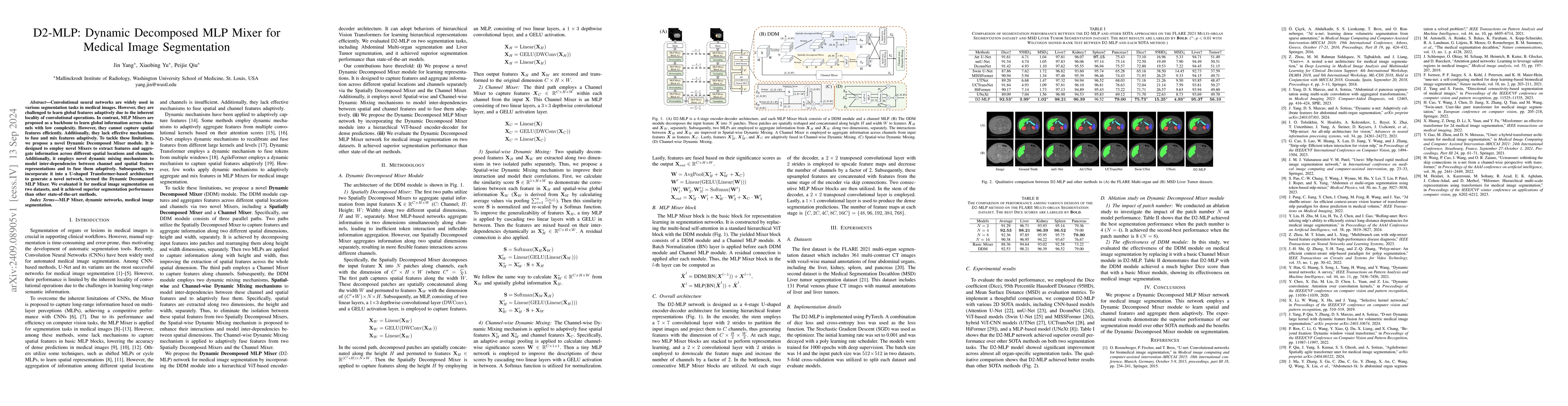 Thumbnail for D2-MLP: Dynamic Decomposed MLP Mixer for Medical Image Segmentation