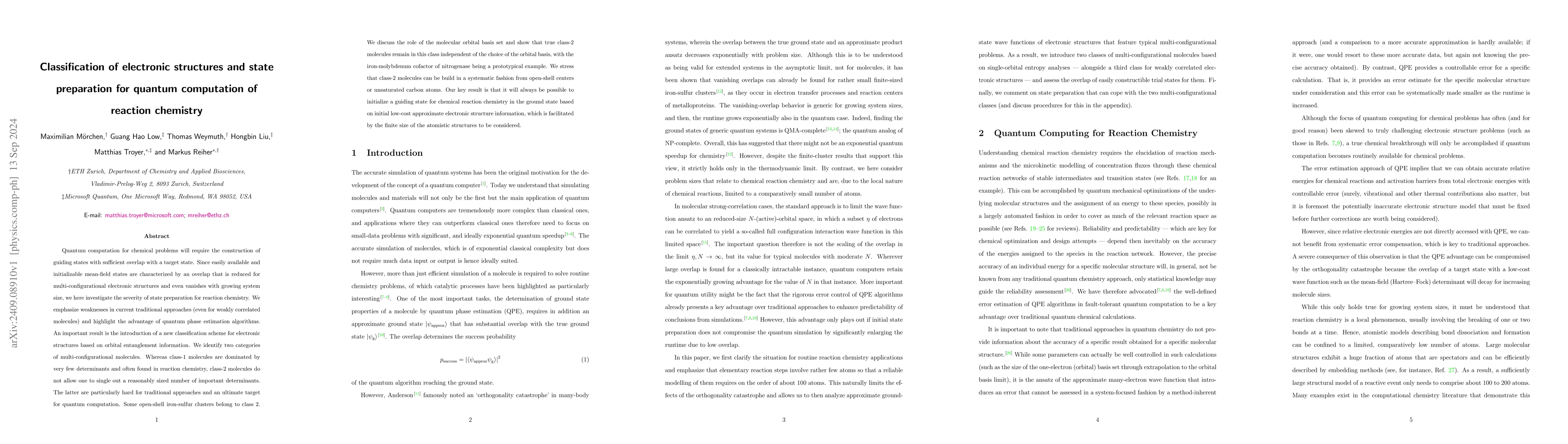 Thumbnail for Classification of electronic structures and state preparation for
  quantum computation of reaction chemistry
