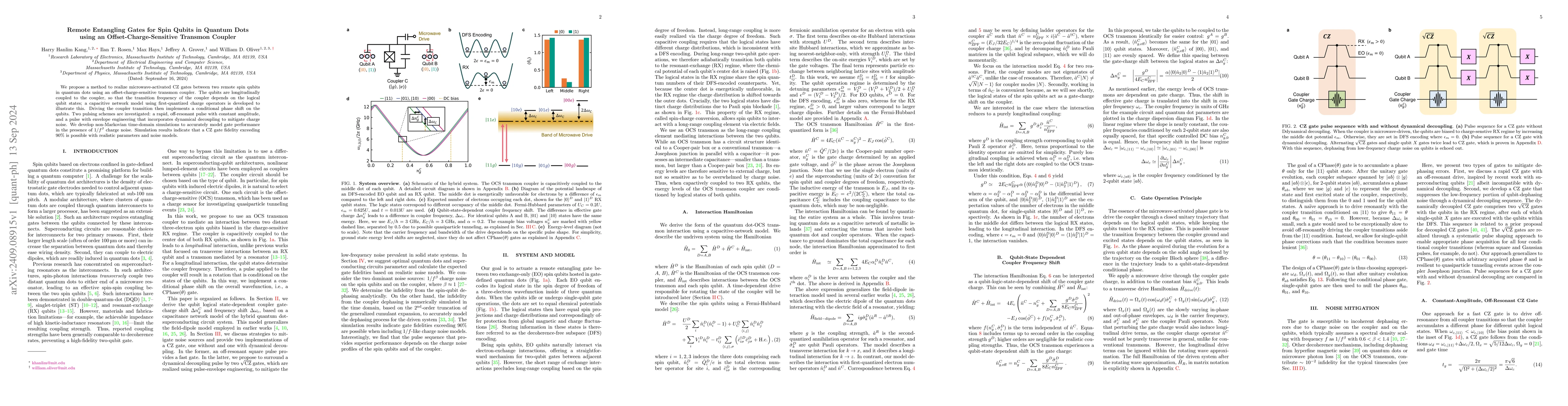 Thumbnail for Remote Entangling Gates for Spin Qubits in Quantum Dots using an
  Offset-Charge-Sensitive Transmon Coupler