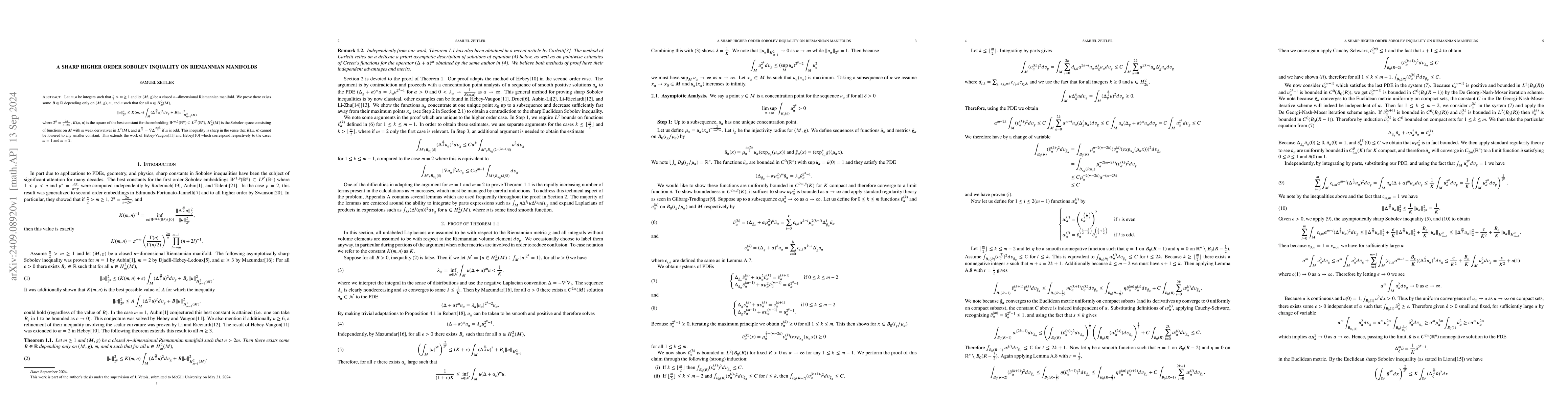 Thumbnail for A Sharp Higher Order Sobolev Inequality on Riemannian Manifolds