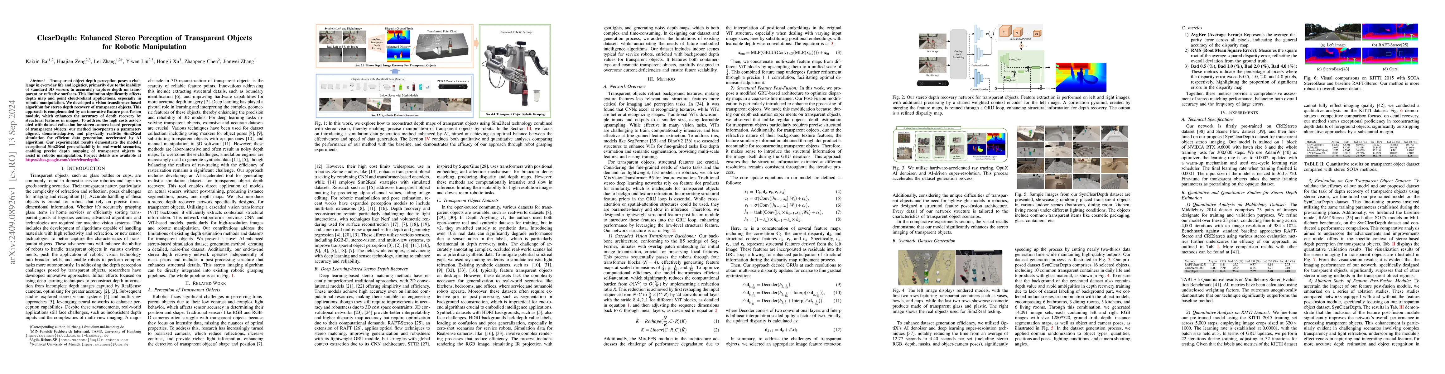 Thumbnail for ClearDepth: Enhanced Stereo Perception of Transparent Objects for
  Robotic Manipulation
