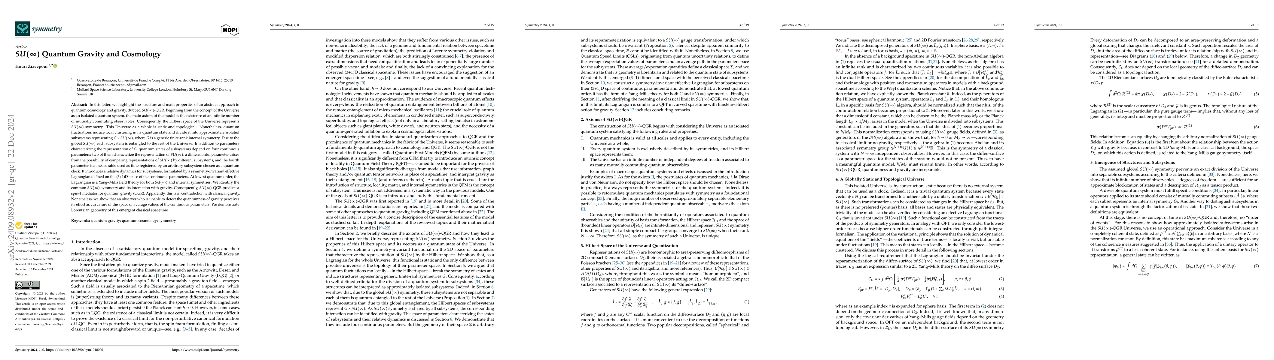 Thumbnail for $SU(\infty)$ Quantum Gravity and Cosmology