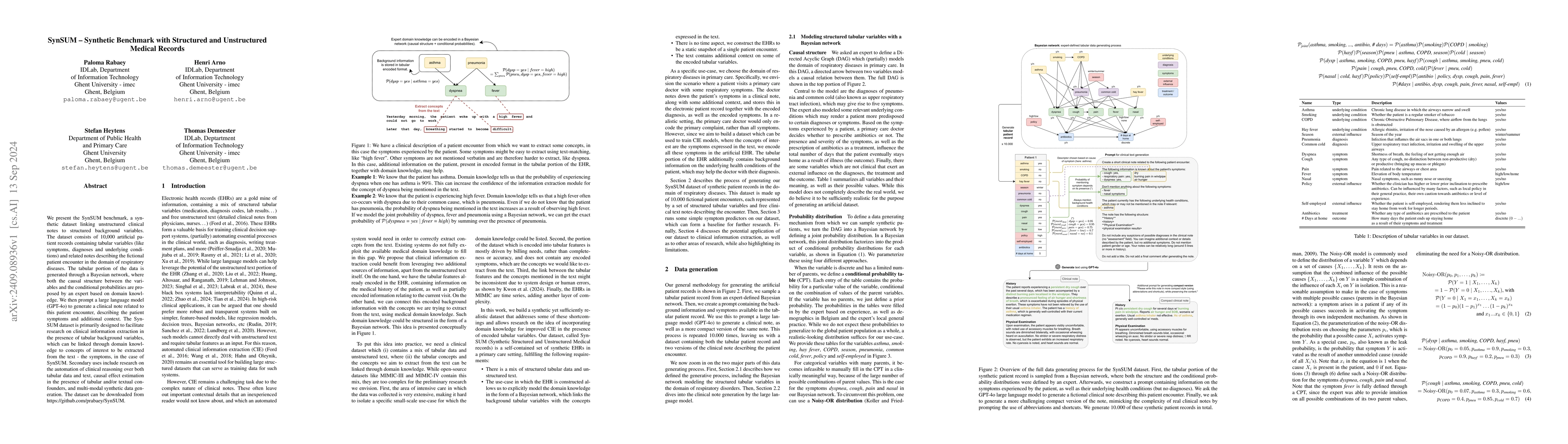 Thumbnail for SynSUM -- Synthetic Benchmark with Structured and Unstructured Medical
  Records