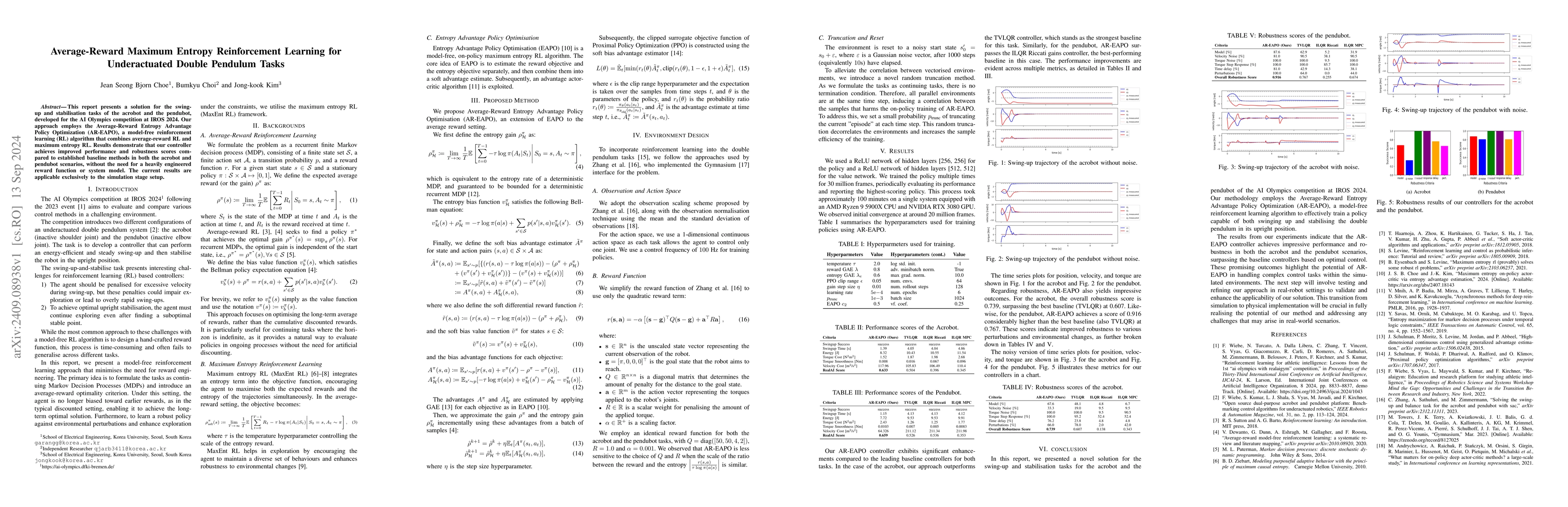 Thumbnail for Average-Reward Maximum Entropy Reinforcement Learning for Underactuated
  Double Pendulum Tasks