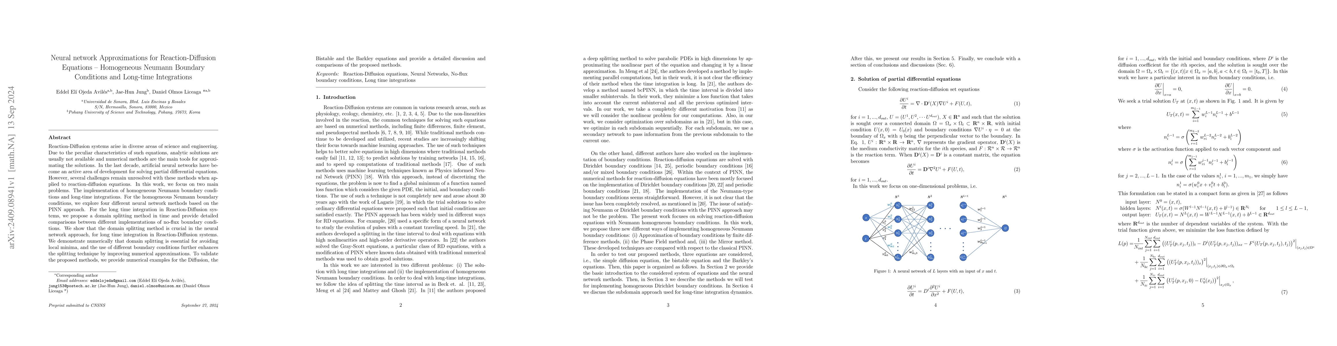 Thumbnail for Neural network Approximations for Reaction-Diffusion Equations --
  Homogeneous Neumann Boundary Conditions and Long-time Integrations