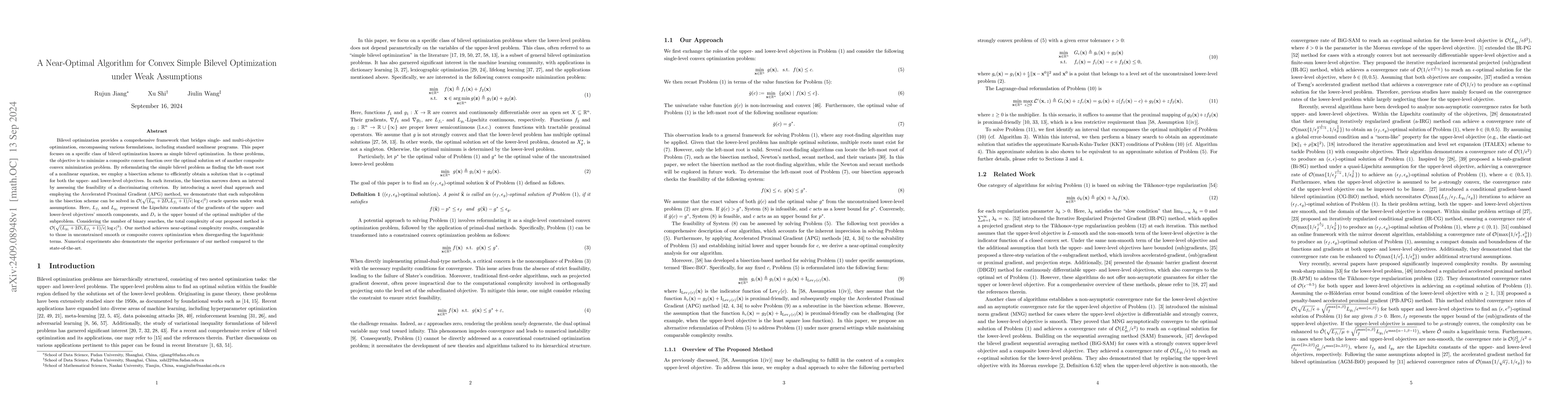 Thumbnail for A Near-Optimal Algorithm for Convex Simple Bilevel Optimization under
  Weak Assumptions