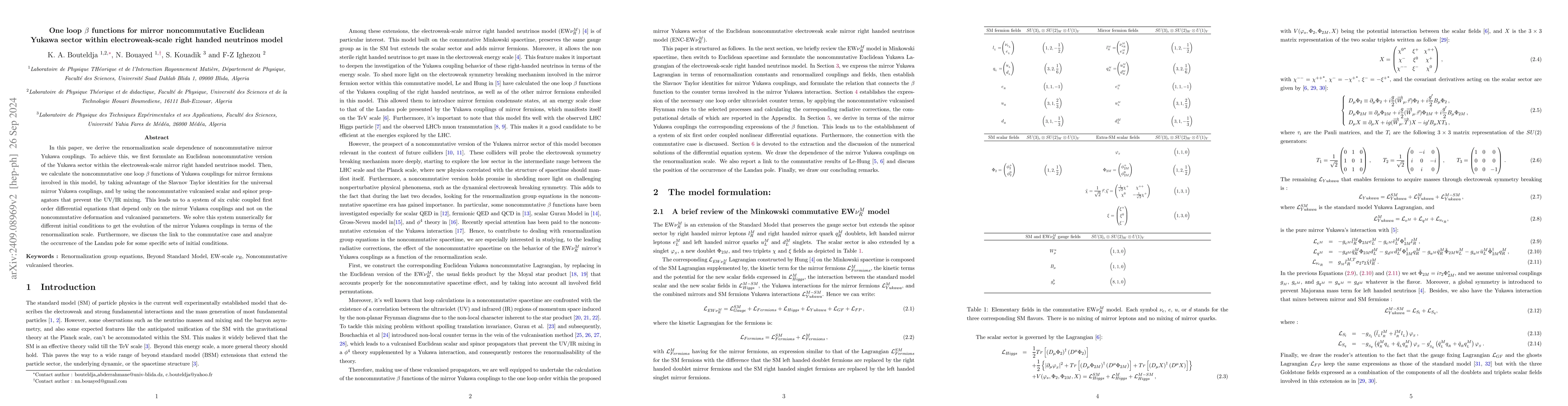 Thumbnail for One loop $β$ functions for mirror noncommutative Euclidean Yukawa
  sector within electroweak-scale right handed neutrinos model