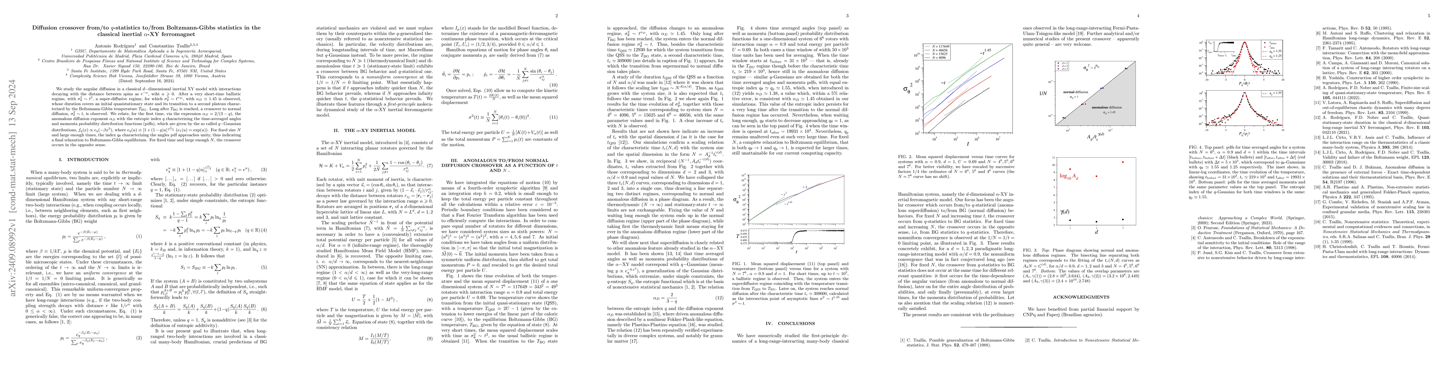 Thumbnail for Diffusion crossover from/to $q$-statistics to/from Boltzmann-Gibbs
  statistics in the classical inertial $α$-XY ferromagnet