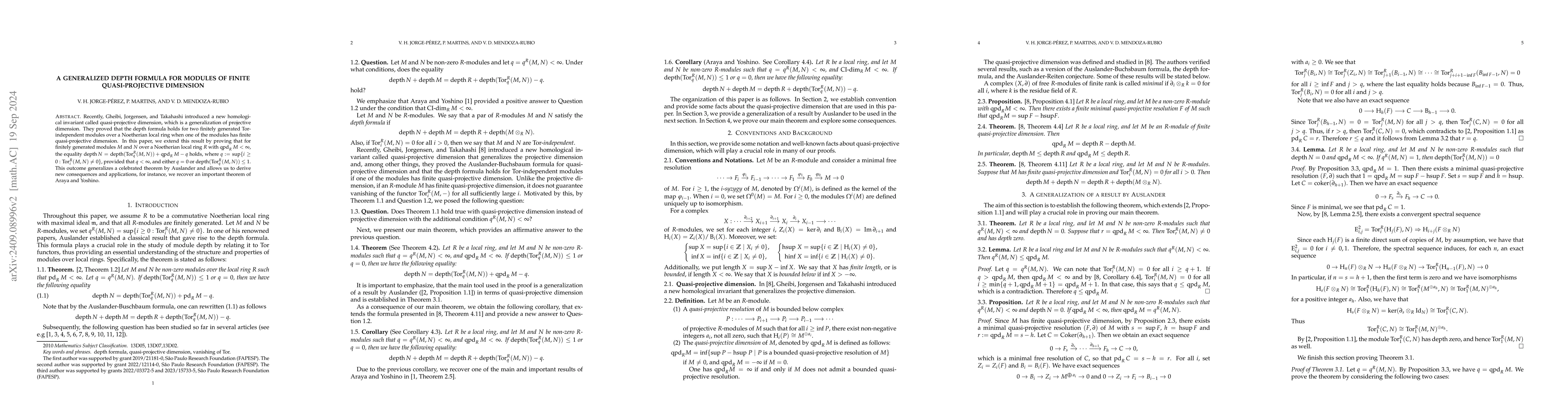 Thumbnail for A generalized depth formula for modules of finite quasi-projective
  dimension