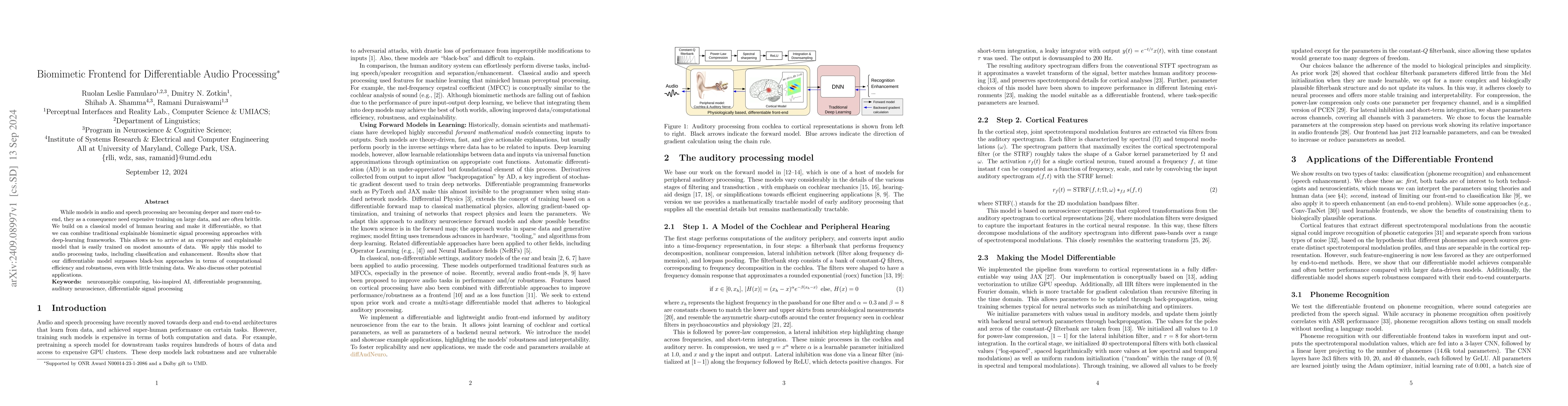 Thumbnail for Biomimetic Frontend for Differentiable Audio Processing