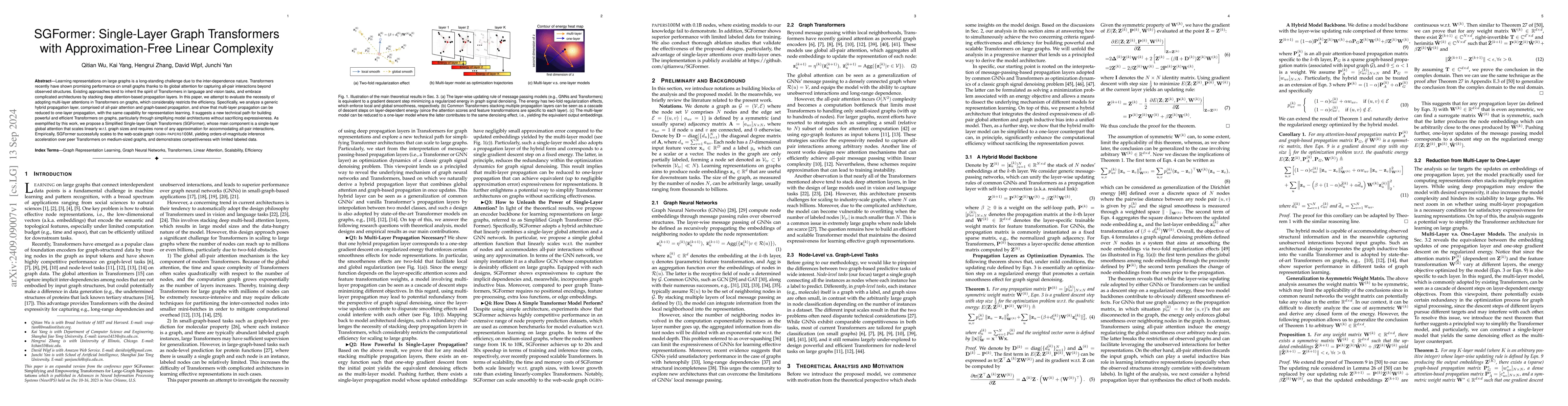 Thumbnail for SGFormer: Single-Layer Graph Transformers with Approximation-Free Linear
  Complexity
