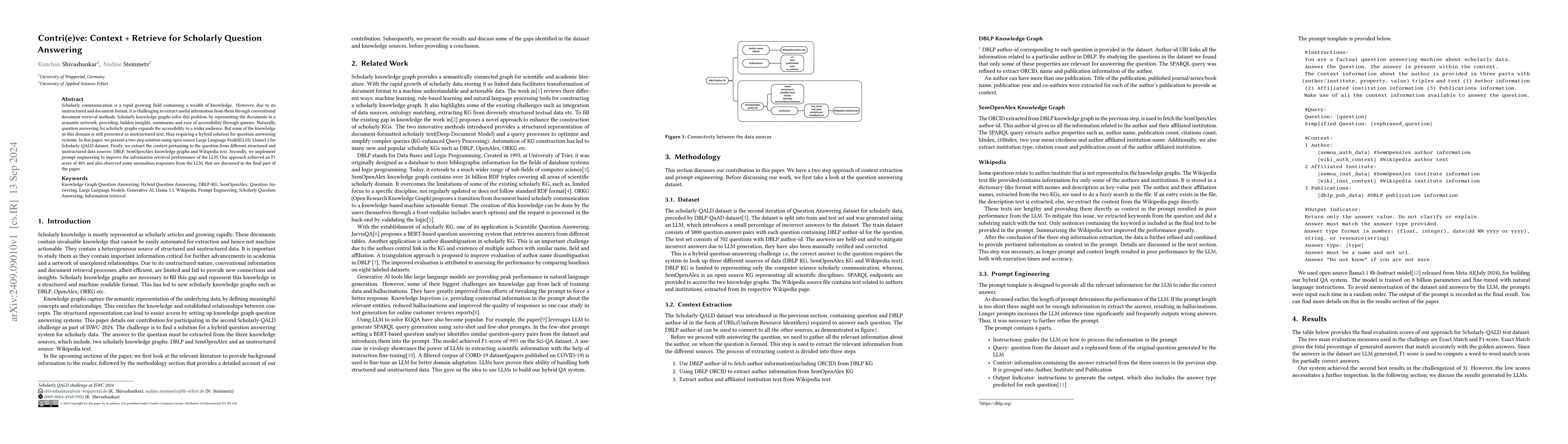 Thumbnail for Contri(e)ve: Context + Retrieve for Scholarly Question Answering
