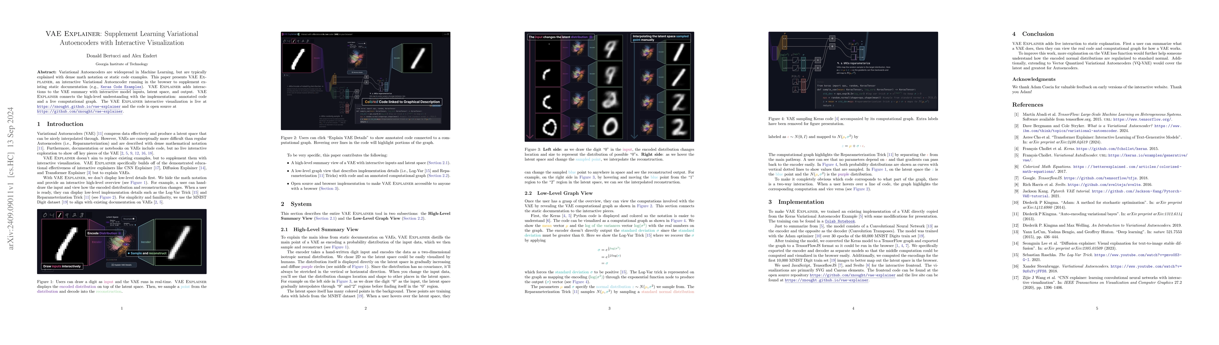 Thumbnail for VAE Explainer: Supplement Learning Variational Autoencoders with
  Interactive Visualization