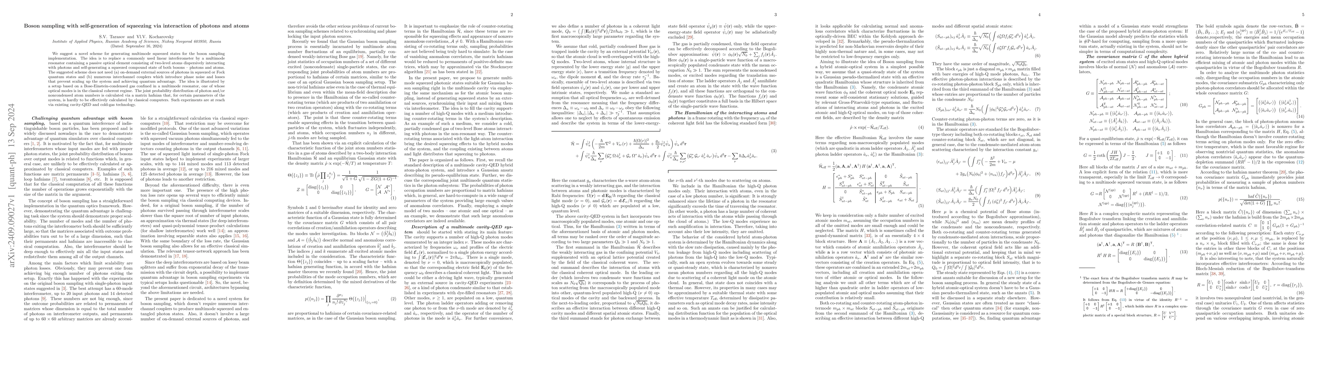 Thumbnail for Boson sampling with self-generation of squeezing via interaction of
  photons and atoms