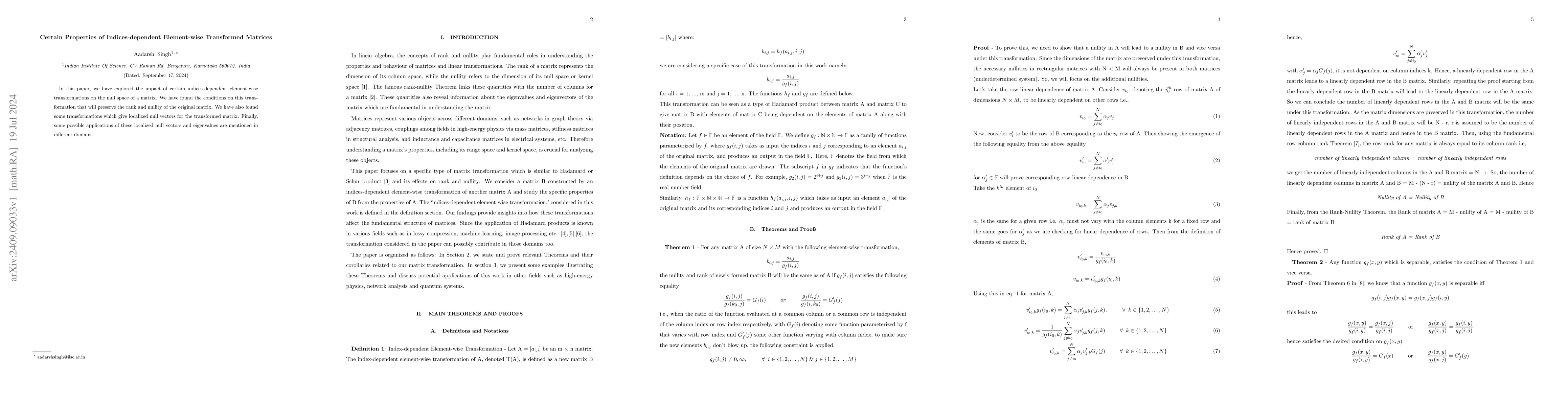 Thumbnail for Certain Properties of Indices-dependent Element-wise Transformed
  Matrices