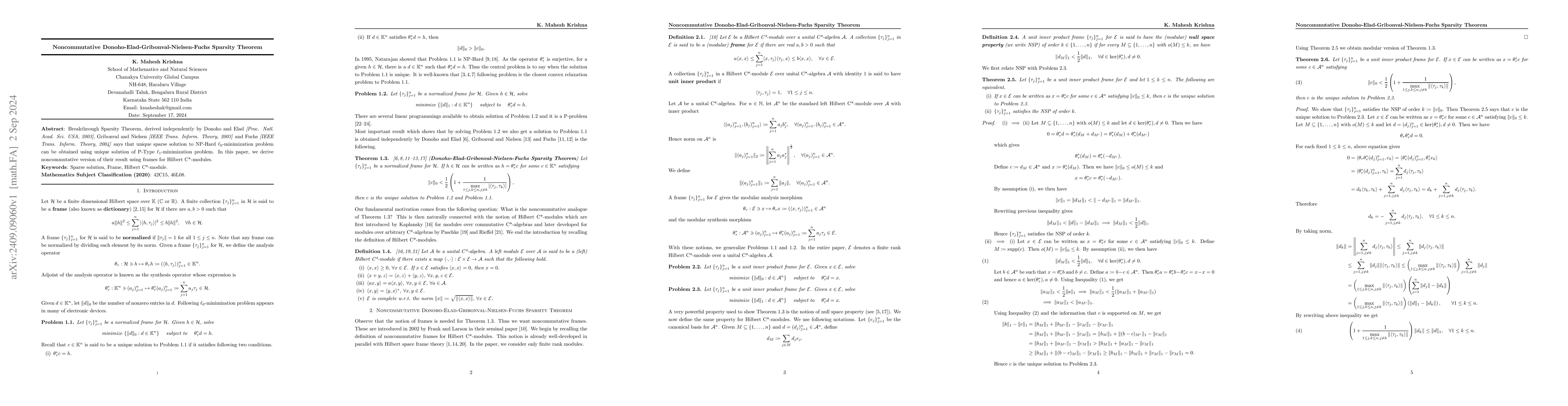 Thumbnail for Noncommutative Donoho-Elad-Gribonval-Nielsen-Fuchs Sparsity Theorem