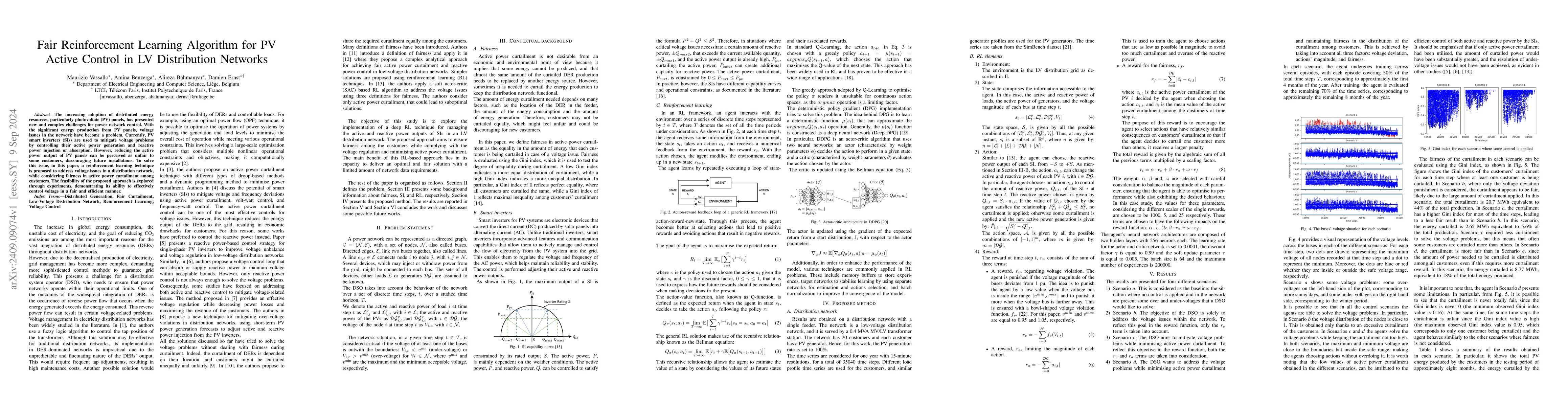 Thumbnail for Fair Reinforcement Learning Algorithm for PV Active Control in LV
  Distribution Networks