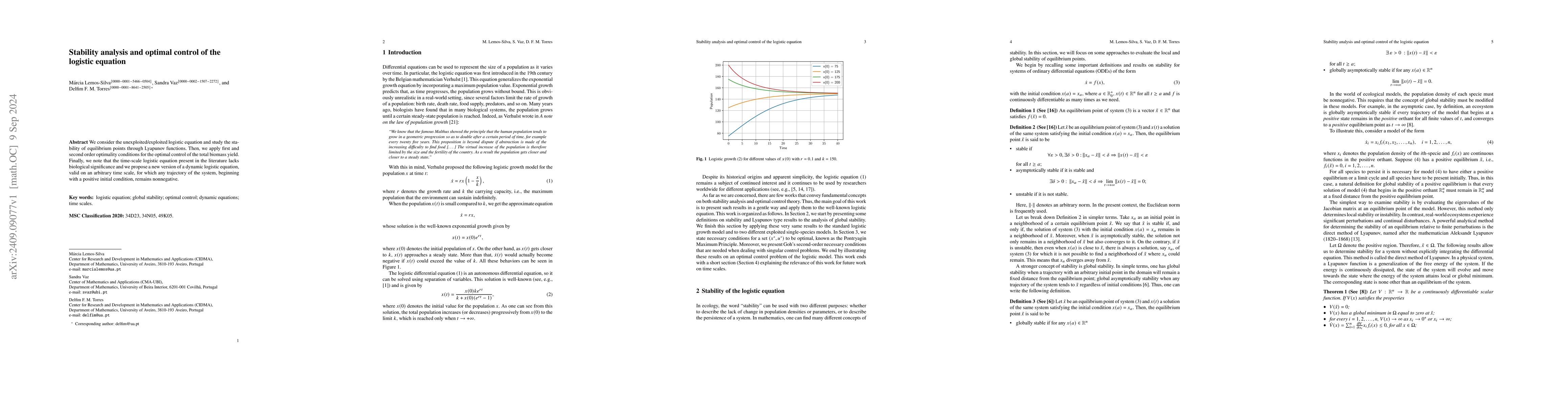Thumbnail for Stability analysis and optimal control of the logistic equation