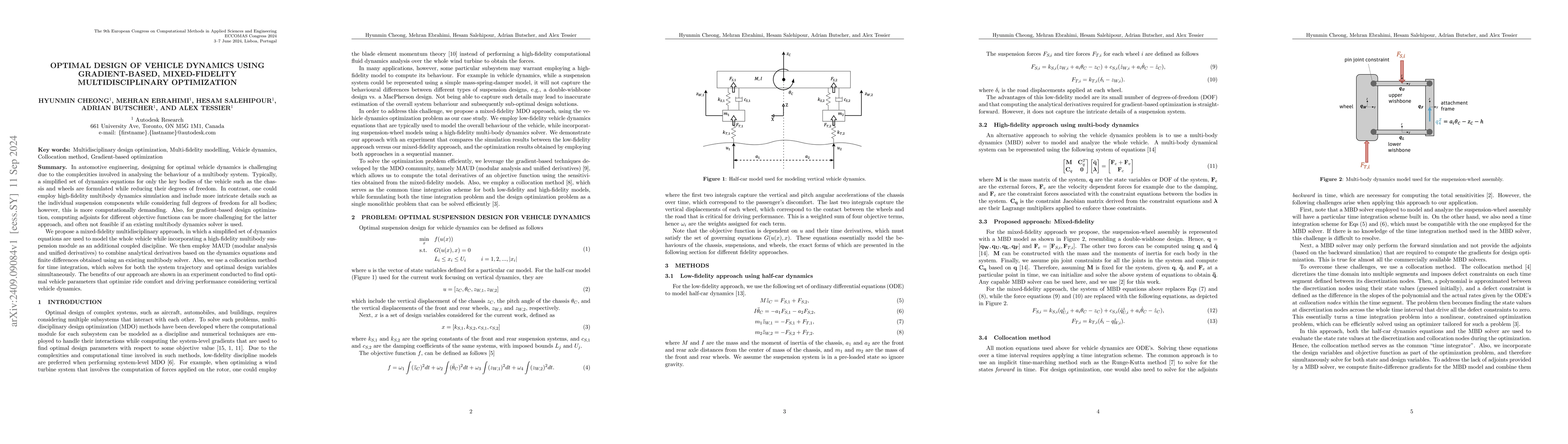 Thumbnail for Optimal Design of Vehicle Dynamics Using Gradient-Based, Mixed-Fidelity
  Multidisciplinary Optimization